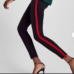 Zara black jeans, RED STRIPE